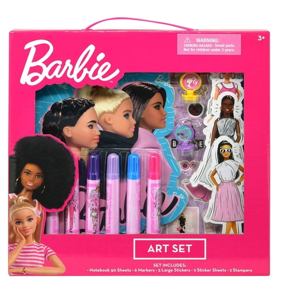 Barbie Art Set in Box- NOTEBOOK, MARKERS, STICKERS & STAMPS