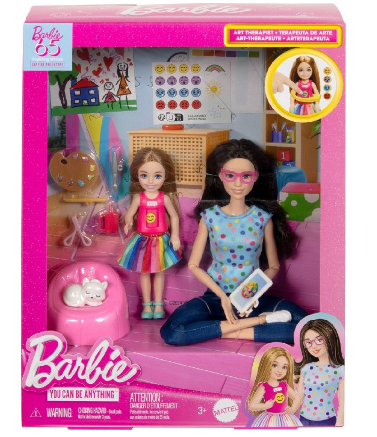 Barbie Art Therapy Playset, 2 Dolls, Pet, Accessories, Rotating
