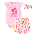 thumbnail image 1 of Barbie Baby Girl Clothes 3Pcs Outfit Set Short-Sleeve Ruffled Shorts & Headband Pink Set 0-18M, 1 of 10