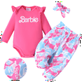 thumbnail image 1 of Barbie Baby Girl Clothes Ruffle Long Sleeve Romper And Camouflage Pants 3Pcs Outfit Set With Headband Newborn Gift Sizes 0/3-18M, 1 of 13