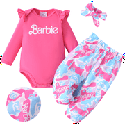 Barbie Baby Girl Clothes Ruffle Long Sleeve Romper And Camouflage Pants 3Pcs Outfit Set With Headband Newborn Gift Sizes 0/3-18M