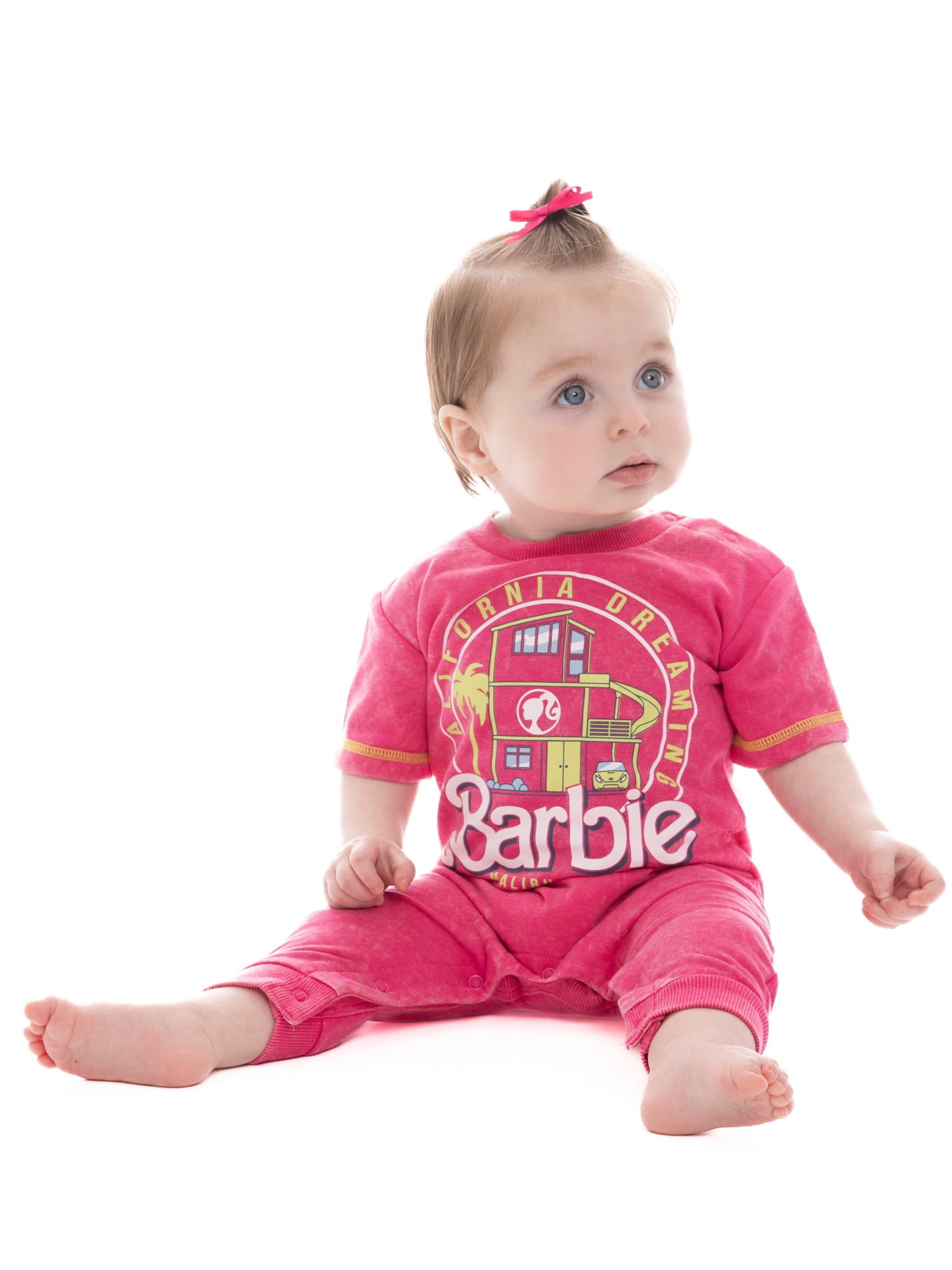 Barbie Baby Girl Mineral Washed Graphic Short Sleeve Romper, Sizes 0/3 Months- 24 Months