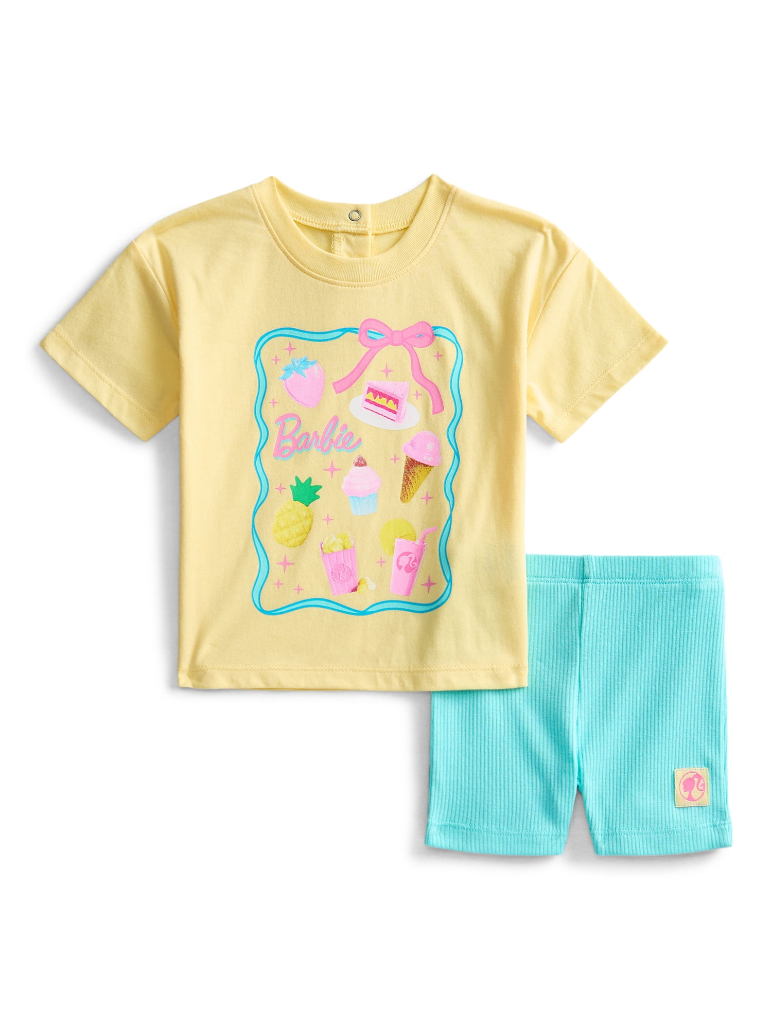 Barbie Baby Girls Graphic Tee and Bike Shorts Set, 2-Piece, Sizes 0/3M-6/9M