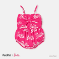 thumbnail image 1 of Barbie Baby Girls 1pc 95% Cotton Allover Letter Print Bow Front Cami Romper Size 0-24 Months, 1 of 9