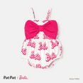 thumbnail image 1 of Barbie Baby Girls 1pc 95% Cotton Allover Letter Print Bow Front Cami Romper Size 0-24 Months, 1 of 10