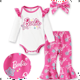 thumbnail image 1 of Barbie Baby Girls Clothes 3pcs Set Graphic Long Sleeve Ruffle Romper Bell Bottom Pants And Headband Star Print Pink Outfit 3-6 Months, 1 of 14