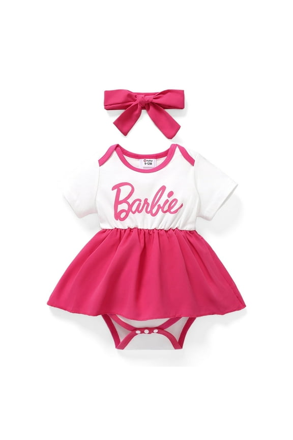 Baby Girls Romper Crewneck Letter Print Short Sleeves Onesi with Headband Sizes 12-18M