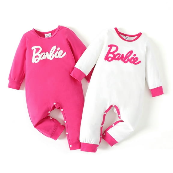 Barbie Baby Girls Rompers 2 Pack Letter Embroidered Long Sleeves Jumpsuits Outfits Sizes 0-24 Months