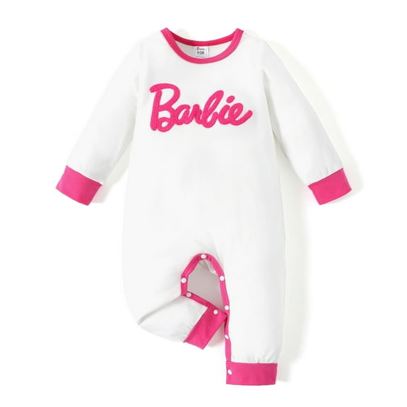 Barbie Baby Girls Rompers White Letter Embroidered Long Sleeves Jumpsuits Outfits Sizes 0-24 Months
