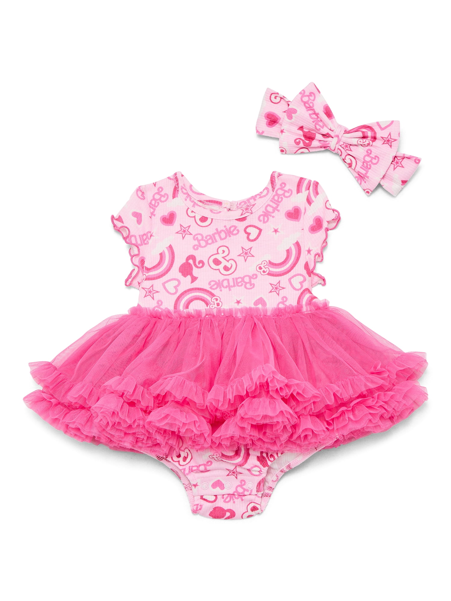 Barbie Baby Girls Tutu Dress Bodysuit with Matching Headband, 2-Piece, Sizes 0/3M-24M