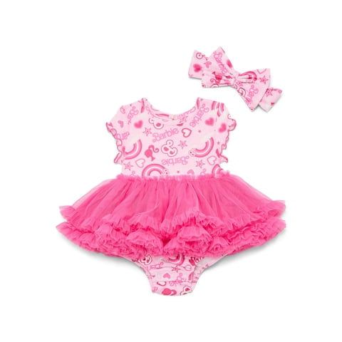 Barbie Baby Girls Tutu Dress Bodysuit with Matching Headband, 2-Piece, Sizes 0/3M-24M