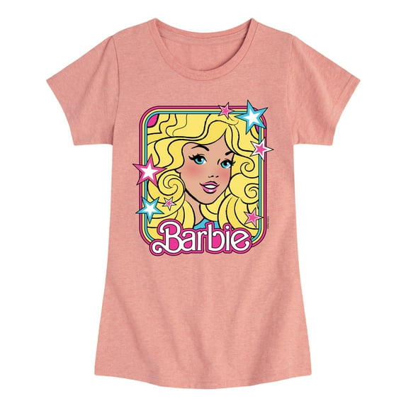 Barbie - Barbie 70S Face Stars - Girls Fitted Short Sleeve Graphic T-Shirt