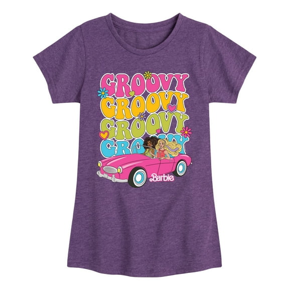 Barbie - Barbie 70S Groovy Stacked - Girls Fitted Short Sleeve Graphic T-Shirt