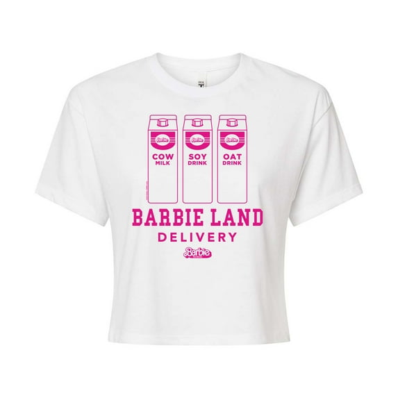 Barbie - Barbie Land Delivery Milk - Juniors Cropped Cotton Blend T-Shirt