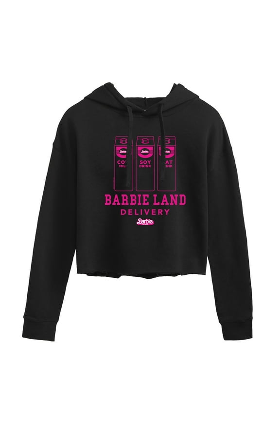 - Barbie Land Delivery Milk - Juniors Cropped Pullover Hoodie