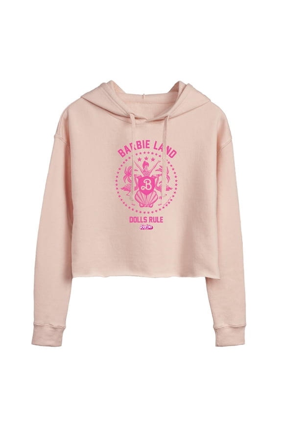 - Barbie Land - Dolls Rule - Juniors Cropped Pullover Hoodie