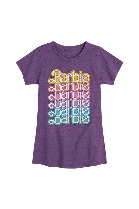 - Barbie Logo 70S Stacked - Girls Fitted Short Sleeve Graphic T-Shirt