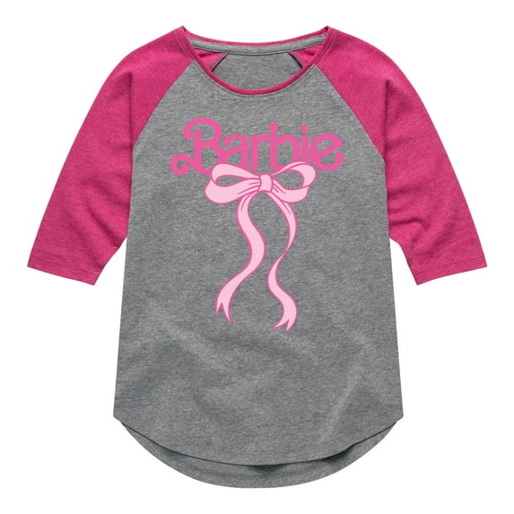 Barbie - Barbie Logo Bow - Youth Girls Shirt Tail Raglan T-Shirt