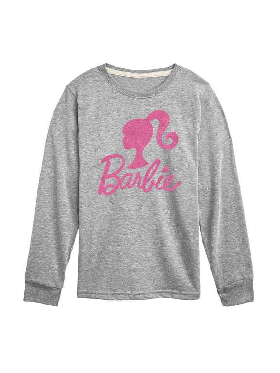 - Barbie Logo Pink Glitter Boys' Long Sleeve Graphic T-Shirt
