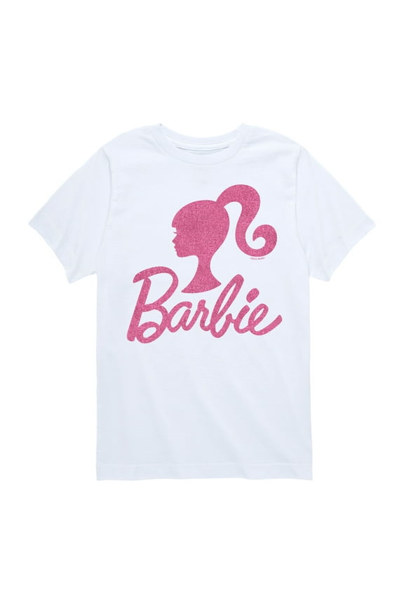- Barbie Logo Pink Glitter Transfer - Toddler And Youth Short Sleeve Graphic T-Shirt