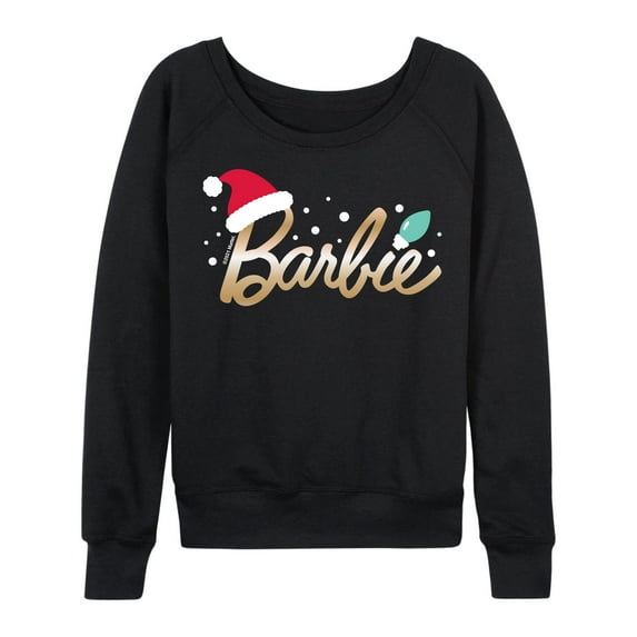 Barbie - Barbie Logo Santa Hat - Women's Lightweight French Terry Long Sleeve Shirt