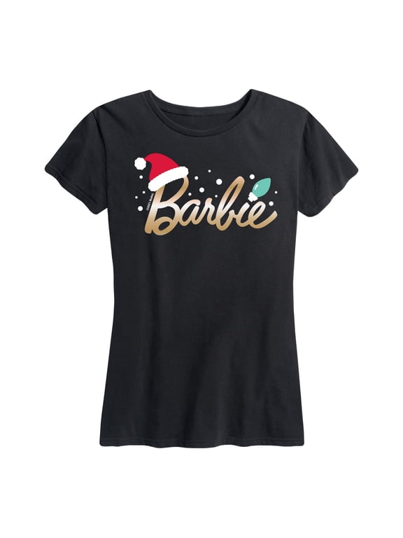- Barbie Logo Santa Hat Women's Short Sleeve Graphic T-Shirt