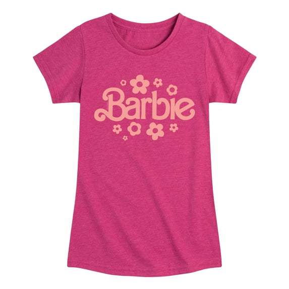 Barbie - Barbie One Color Retro Flowers - Girls Fitted Short Sleeve Graphic T-Shirt