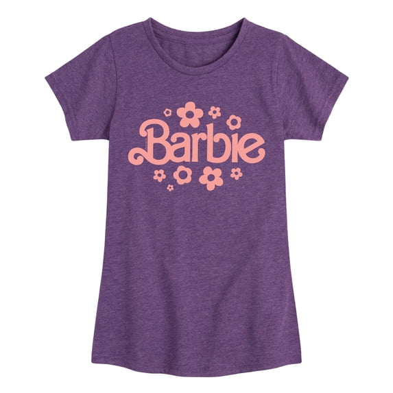 Barbie - Barbie One Color Retro Flowers Girls' Fitted Short Sleeve Graphic T-Shirt