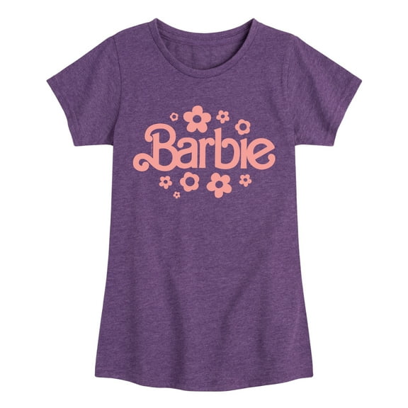 Barbie - Barbie One Color Retro Flowers - Girls Fitted Short Sleeve Graphic T-Shirt