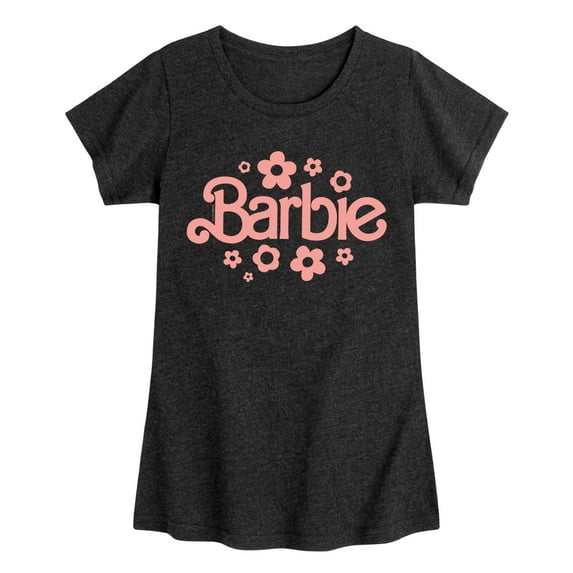 Barbie - Barbie One Color Retro Flowers - Girls Fitted Short Sleeve Graphic T-Shirt