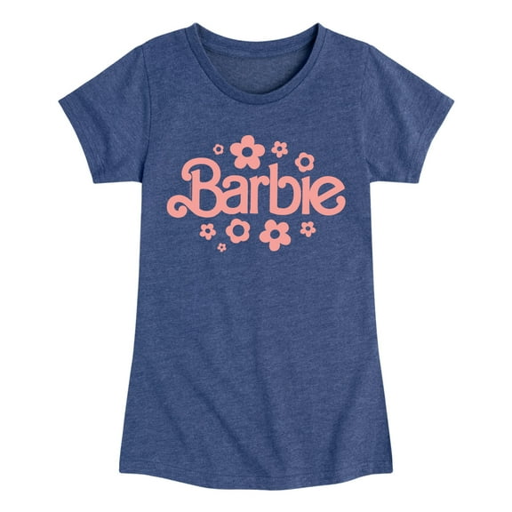 Barbie - Barbie One Color Retro Flowers - Girls Fitted Short Sleeve Graphic T-Shirt