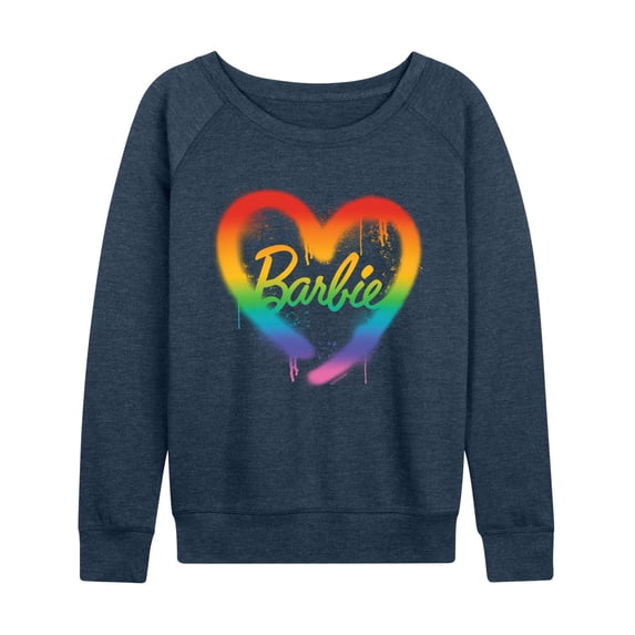 Barbie - Barbie Rainbow Heart Lightweight French Terry Wide Neck Long Sleeve Graphic Shirt