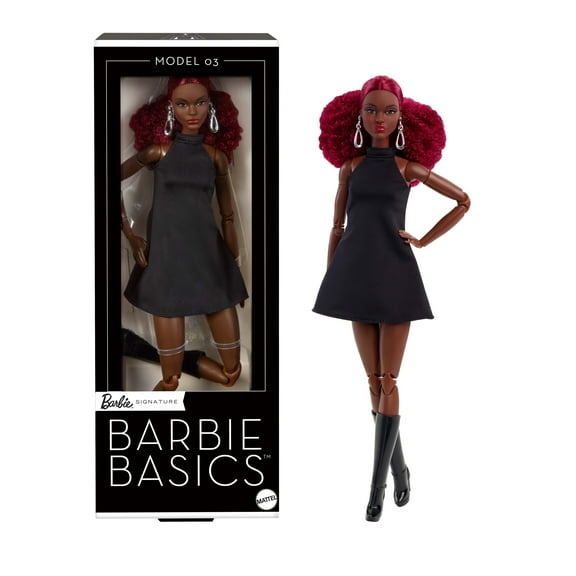 Barbie Basics Collectible Doll, Model 03 with Red Curly Hair, Black Dress & Boots