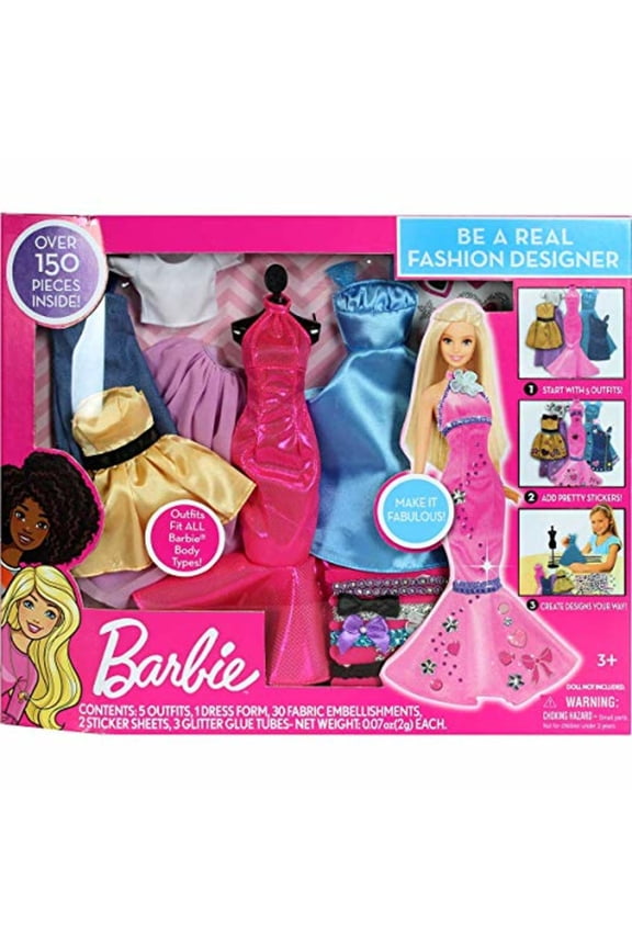 Be A Real Fashion Designer (Classic) - Design Your Own Barbie Doll Outfits, Over 150 Pieces Inside, 5 Outfit Set, Kids Ages 3+