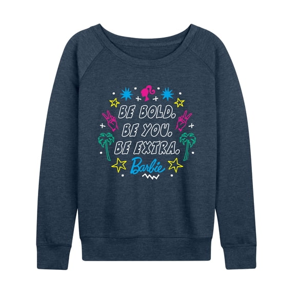 Barbie - Be Bold You Extra Lightweight French Terry Wide Neck Long Sleeve Graphic Shirt