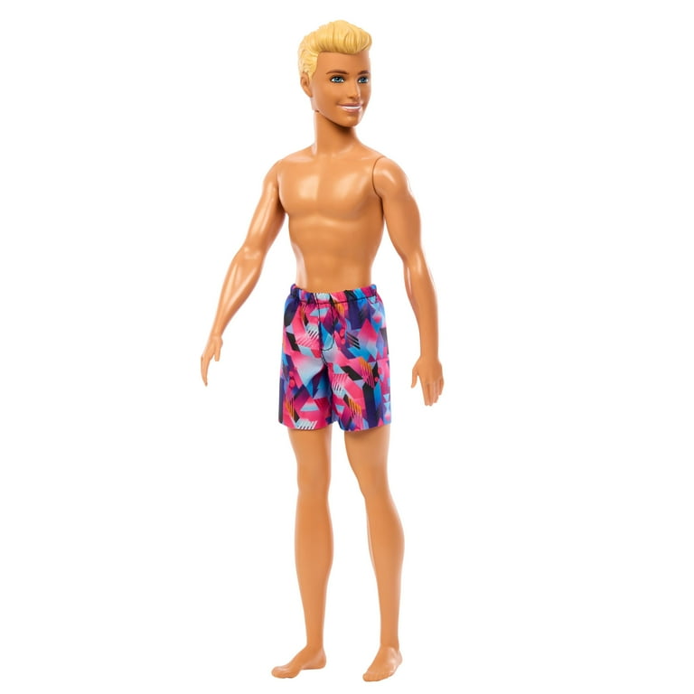 Barbie Beach Day Ken Doll with Blond Hair Wearing Purple Patterned