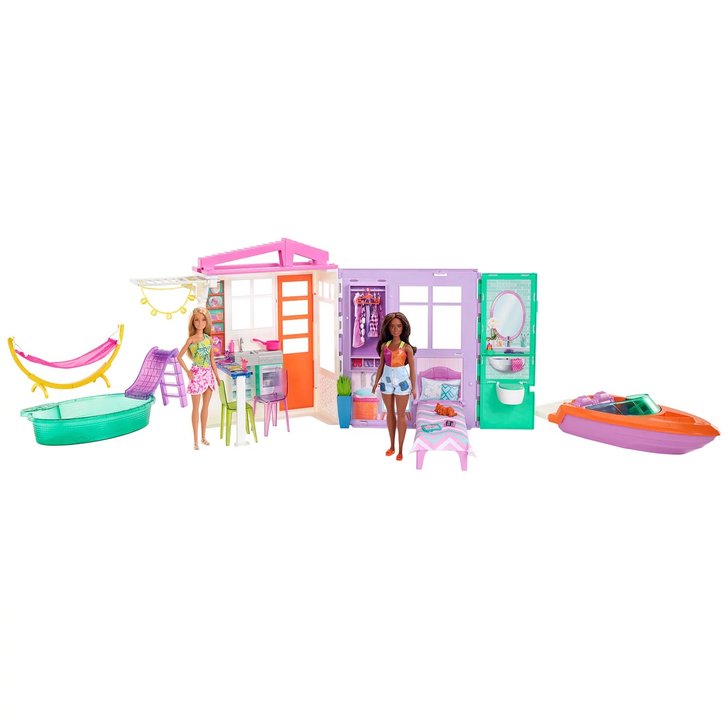 Barbie Doll Beach House Barbie Dollhouse And Furniture Set With 3