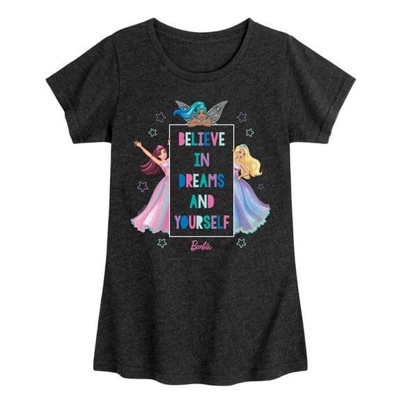 Barbie - Believe In Dreams And Yourself  - Girls Fitted Short Sleeve Graphic T-Shirt