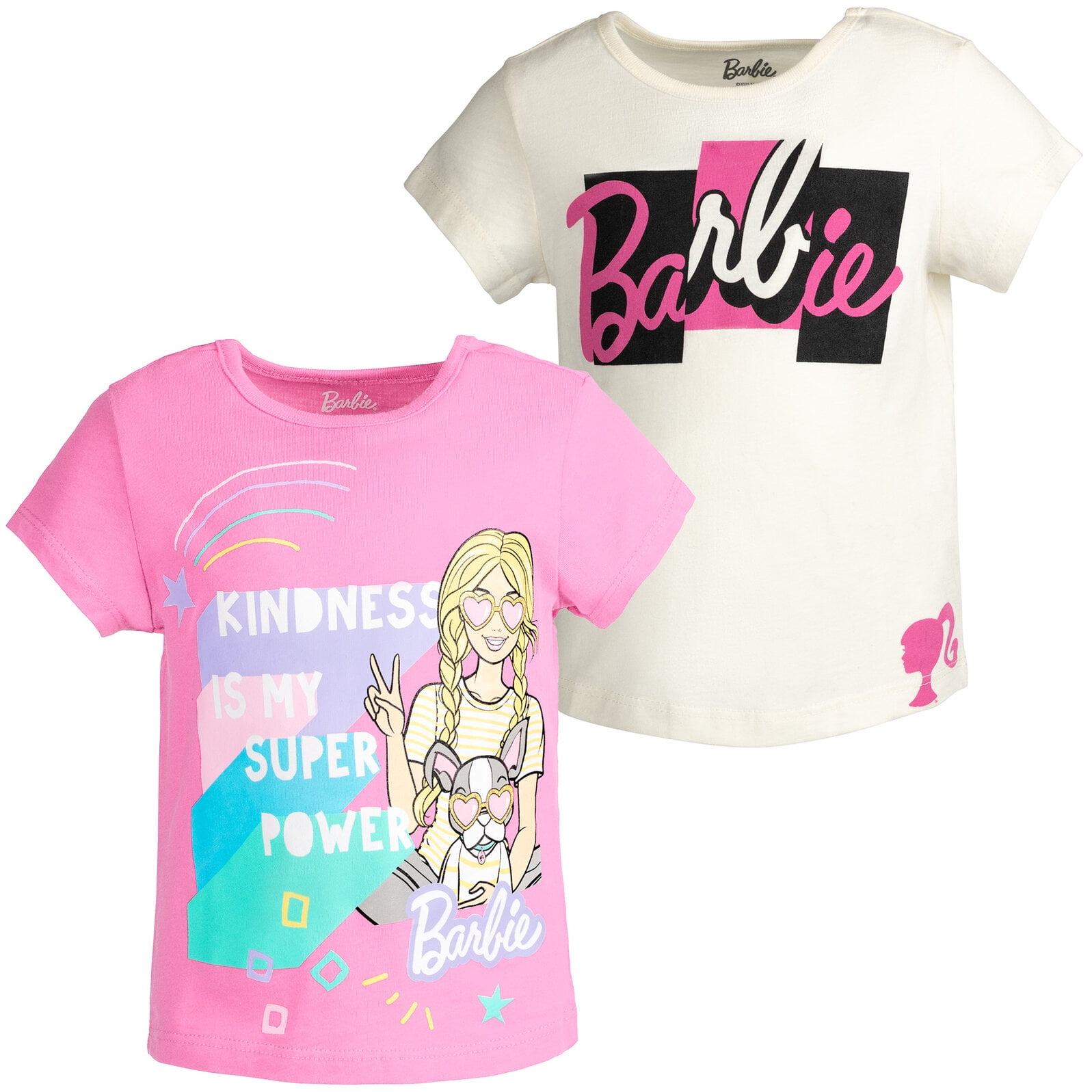 Barbie Big Girls 2 Pack T Shirts Toddler to Big Kid