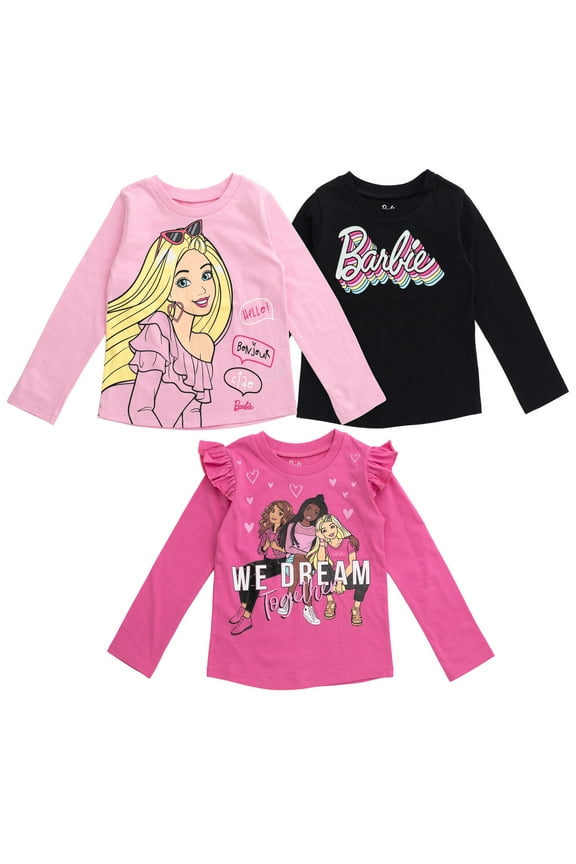 Big Girls 3 Pack Long Sleeve T-Shirts Toddler to Big Kid