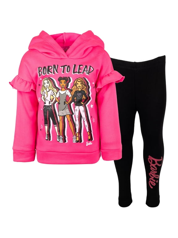 Big Girls' 2-Piece Fleece Hoodie and Leggings Set Rose Pink Black