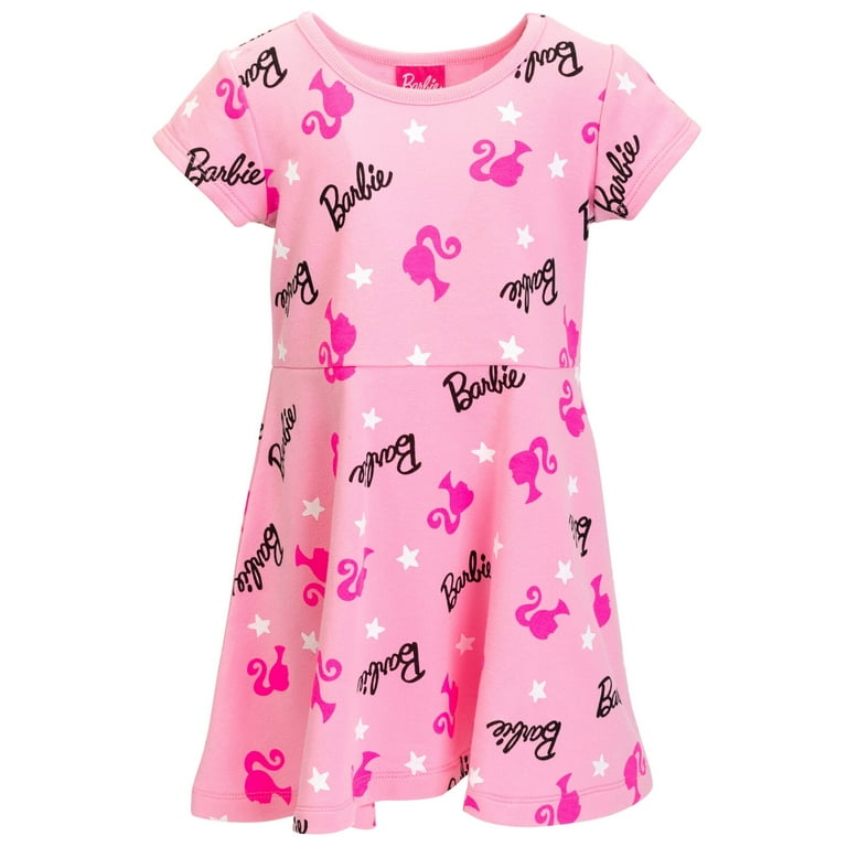 Barbie Big Girls French Terry Skater Dress Toddler to Big Kid Walmart