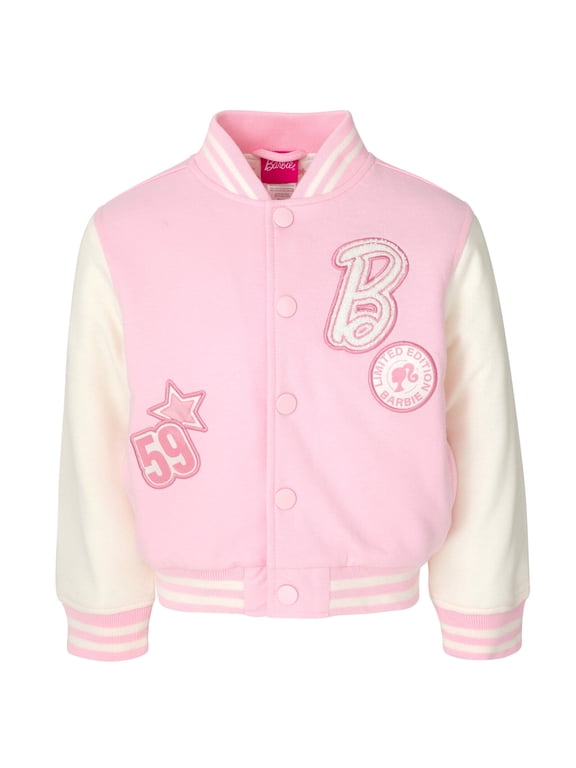 Big Girls French Terry Varsity Bomber Jacket Pink 14-16