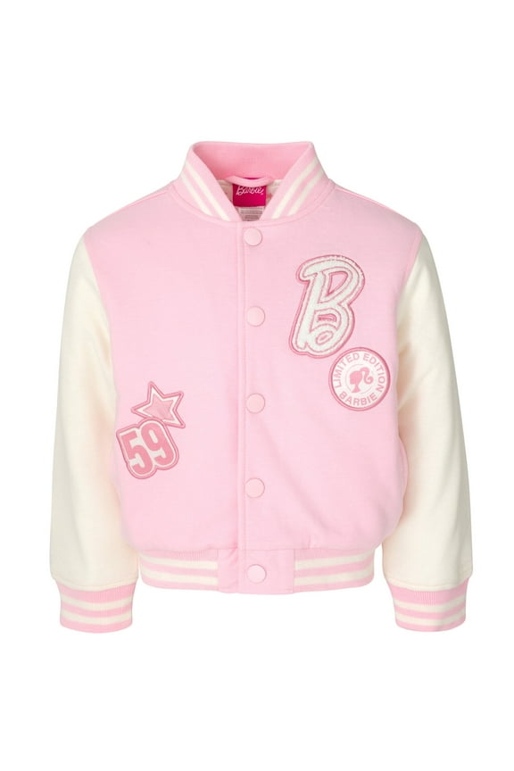 Big Girls French Terry Varsity Bomber Jacket Pink 14-16