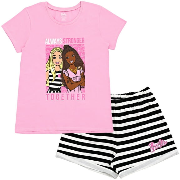 Barbie Big Girls T-Shirt and French Terry Shorts Outfit Set Toddler to Big Kid