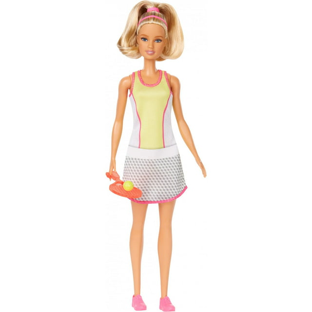 Barbie Blonde Tennis Player Doll With Tennis Outfit, Racket And Ball