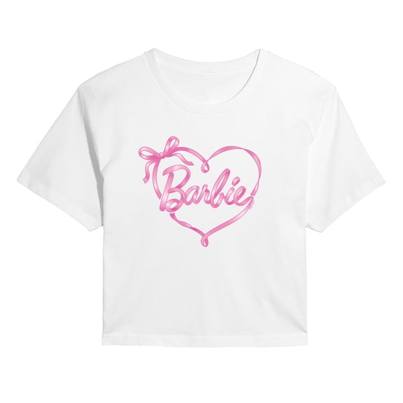 Barbie - Bow Ribbon Heart - Juniors Cropped Graphic T-Shirt