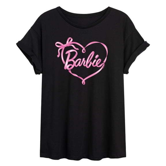Barbie - Bow Ribbon Heart - Juniors Oversized Graphic T-Shirt