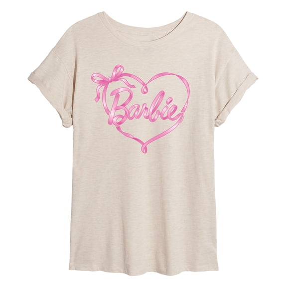 Barbie - Bow Ribbon Heart - Juniors Oversized Graphic T-Shirt