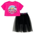 thumbnail image 1 of Barbie Boxy Drop Shoulder T-Shirt and Mesh Tulle Skort Toddler to Big Kid, 1 of 5